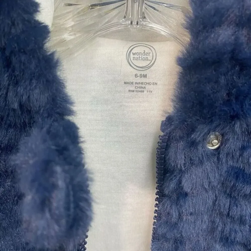 Wonder Nation 6-9 Baby‎ Teddy Fleece Pram with Hood Snowsuit Blue Hand Mittens